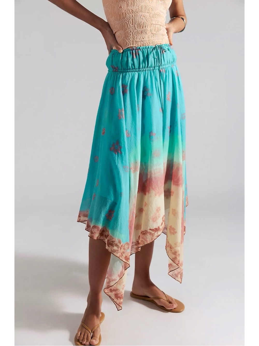Free People Bohemian 70s FP One Kaia Asymmetrical Midi Skirt Ocean Surf XL NWT - Picture 4 of 9